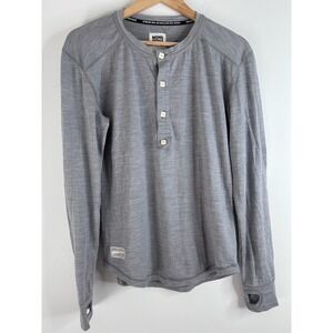 Mons Royale Mens Sm Gray 100% Merino Wool Long Sleeve Henley Base Layer Outdoor